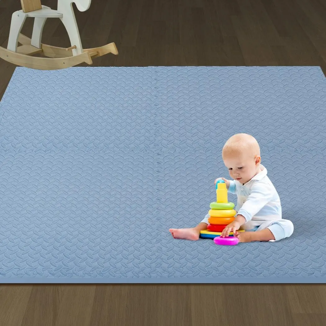 BoPeep EVA Foam Kids Play Mat Floor Kid Crawling Interlocking Home Blue 60x60 - Baby