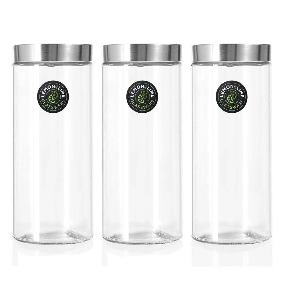 3x Lemon & Lime Alto 2.2L Glass Jar 27cm Stainless Steel Lid Kitchen Storage CLR - Home & Garden