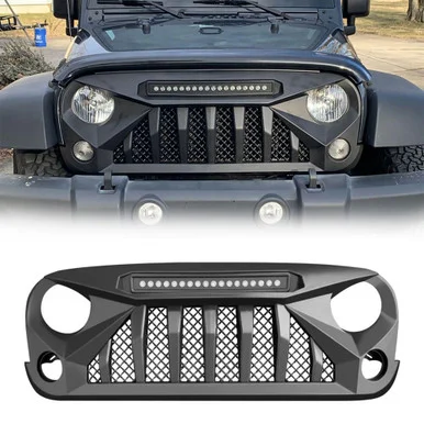 American Modified AMJPAA00115 Gladiator Grille with Off-Road Lights for Jeep Wrangler JK 2007-18 - Matte Black