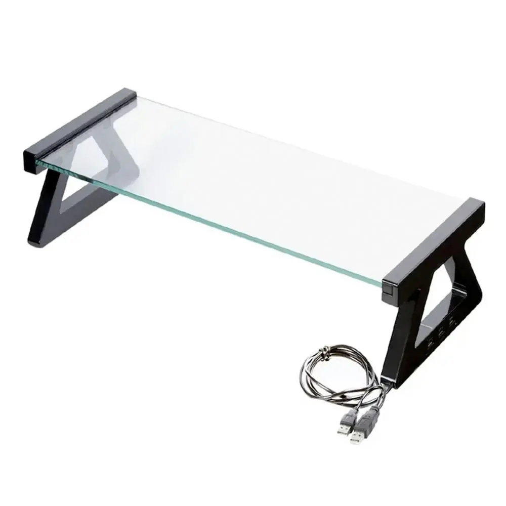 Kensington Glass Monitor Stand Screen Riser Organiser w/2.0 USB Hub K55320AU - Electronics