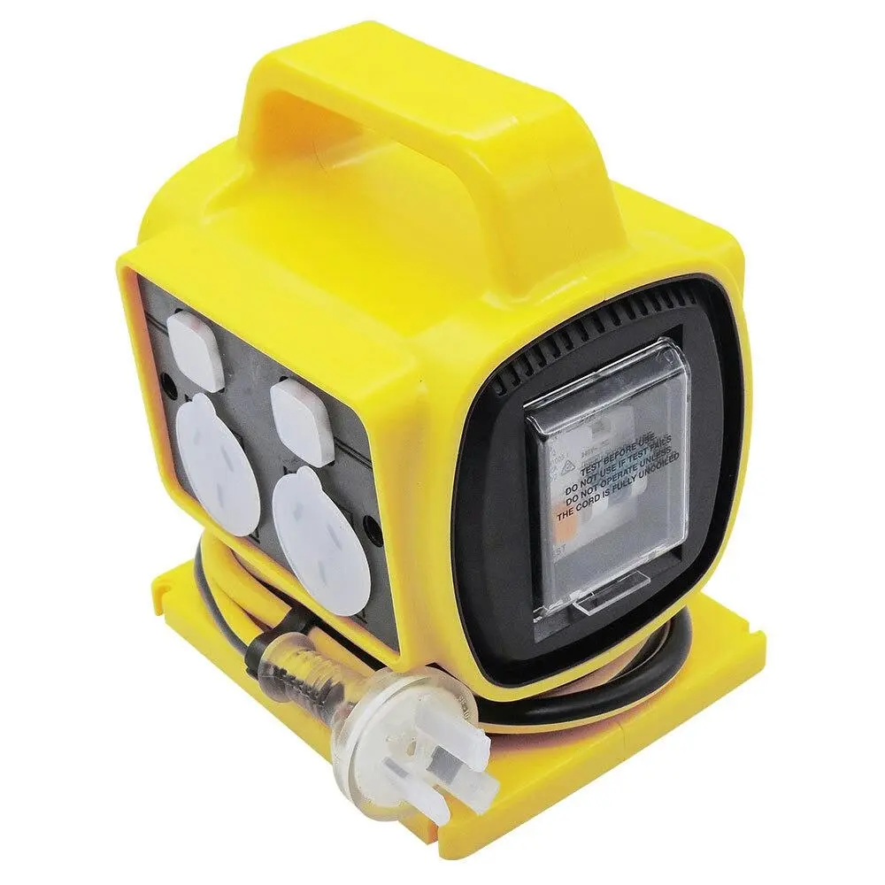 UltraCharge 10A 4-Way Outlet RCD Safety Power Block Outlet Plug/Sockets Yellow