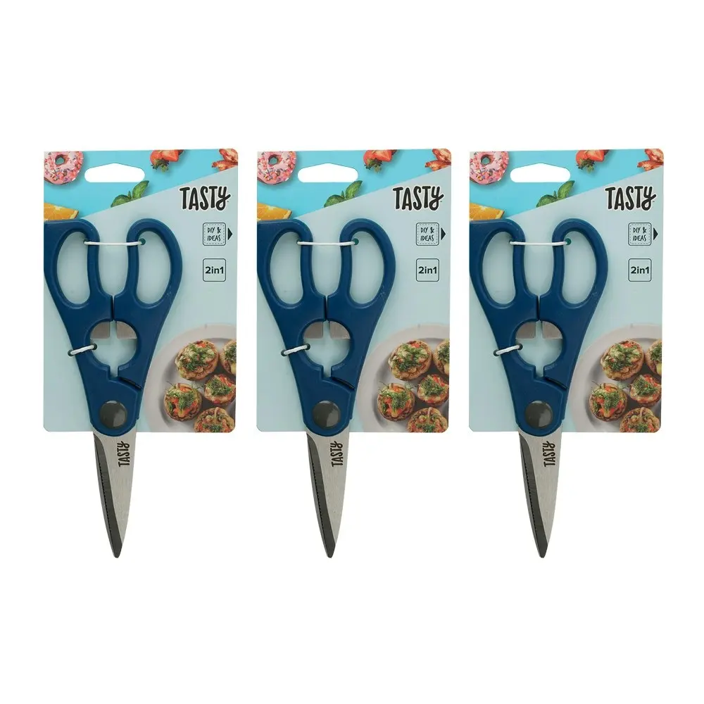 3x Tasty 2-in-1 Kitchen Scissors/Shears w/ Built-In Bottle Opener 25cm Blue/SLV
