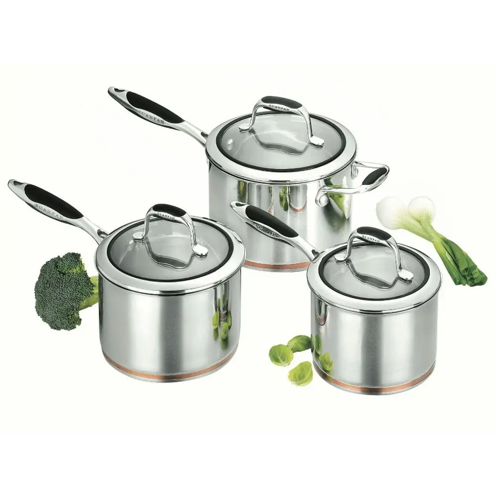 Scanpan Coppernox 3 Piece Saucepan Set | 16 / 18 / 20cm Copper Based - Home & Garden