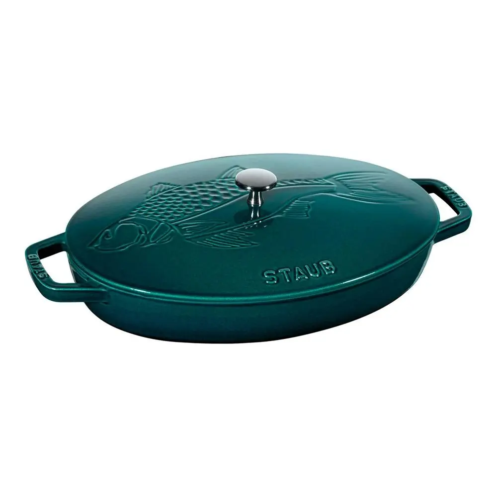 Staub La Mer Fish 32cm/2.8L Cast Iron Oval Dish Oven Cooking Bakeware Sea Blue - Home & Garden