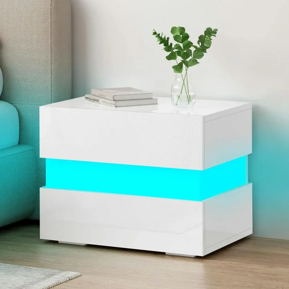 Alfordson Bedside Table LED White - Furniture