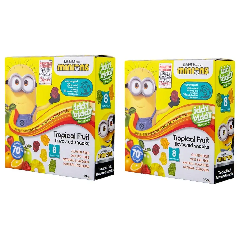 16x Iddy Biddy Fruity Bites Minions Tropical Gummy Fruit Snack Packs 160g Candy - Groceries
