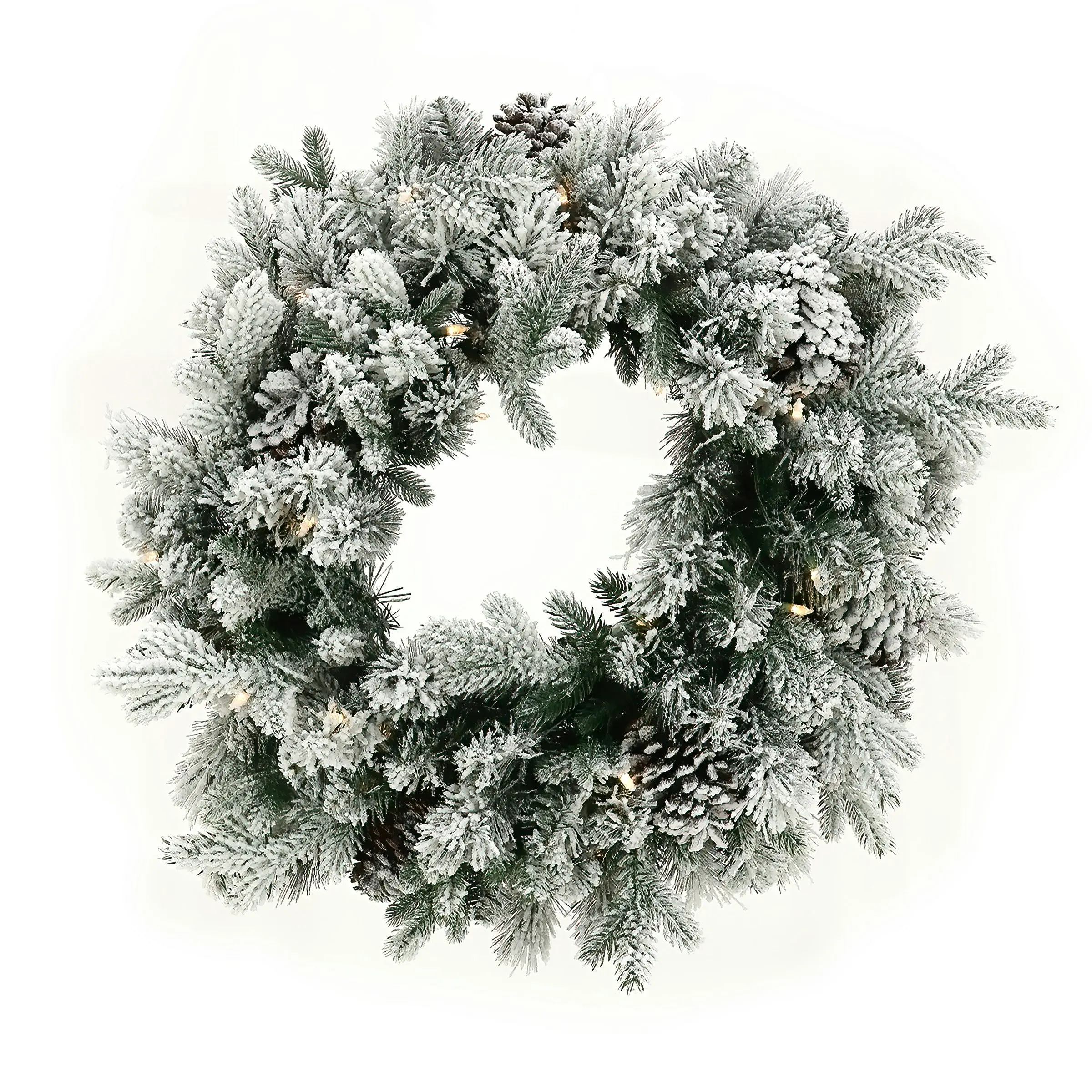 Christabelle 61cm Snowy Christmas Wreath with LED Lights Dorchester Pine Cones Front Door Decoration Ornament - Home & Garden
