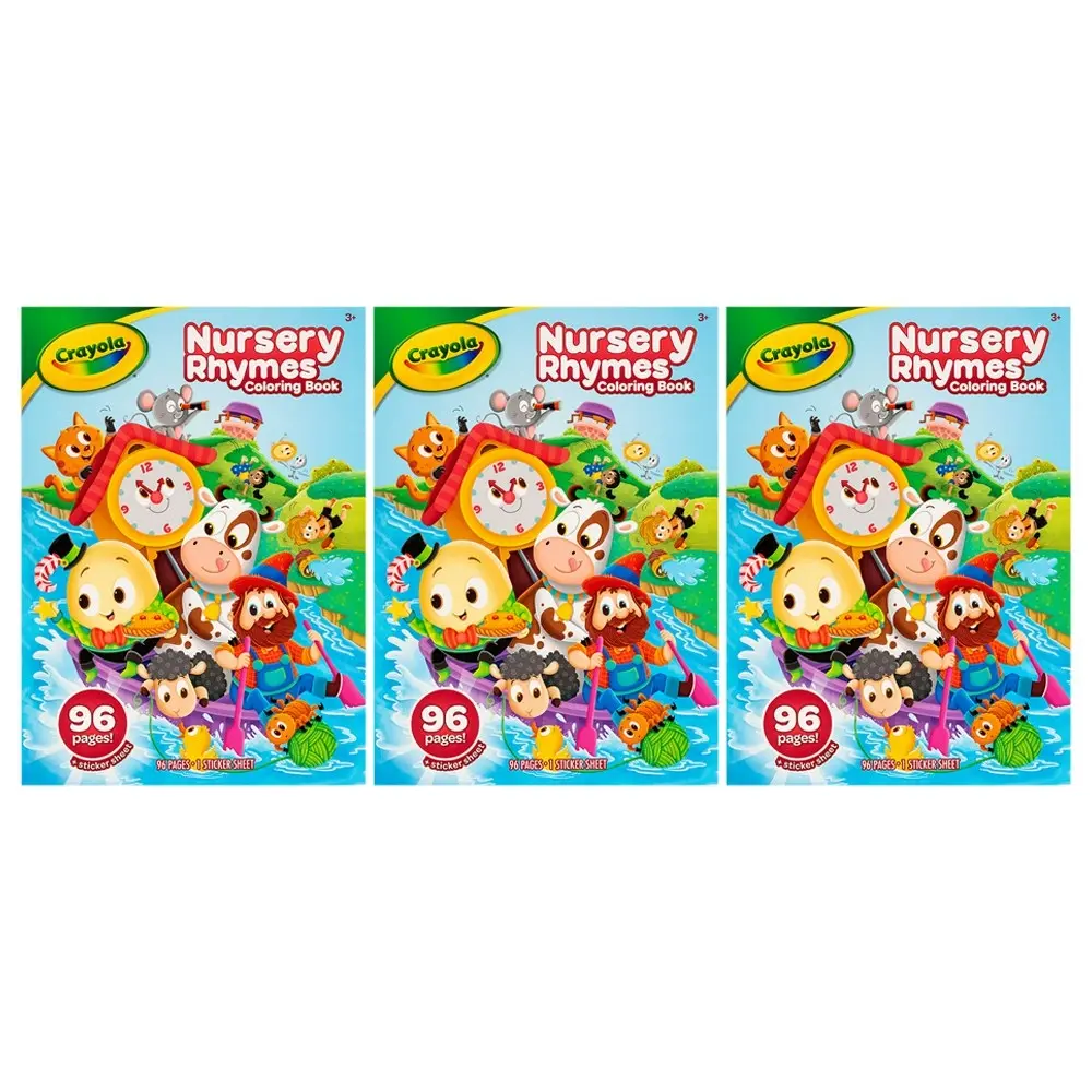 3x Crayola Kids/Childrens 96 Page Nursery Rhymes Colouring Book w/Stickers 36m+ - Entertainment