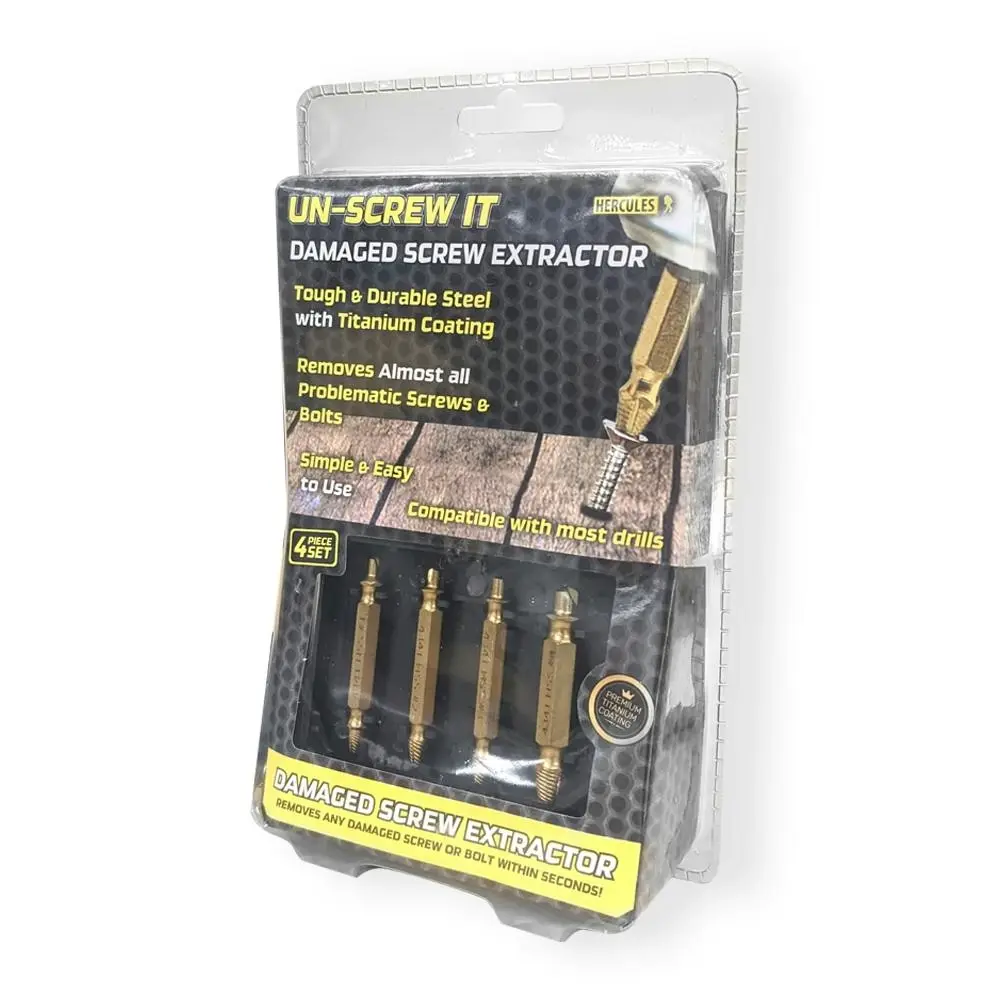 4pc Hercules Unscrew It Damaged Screw Extractors/Remover Set w/Titanium Coating - Hardware