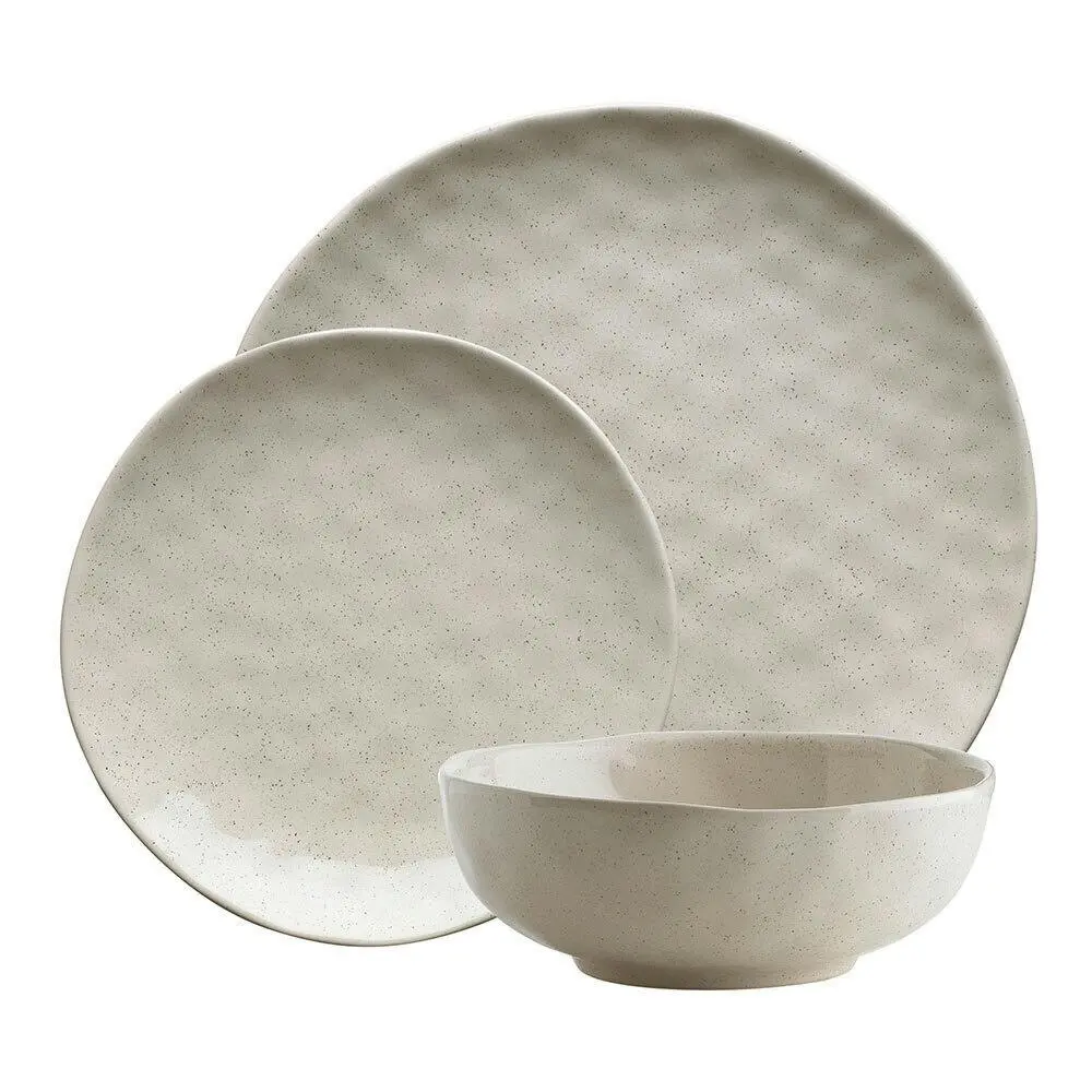 12pc Ecology Speckle Dinner/Side Plate/Noodle Bowl Gloss Tableware Set Oatmeal - Home & Garden