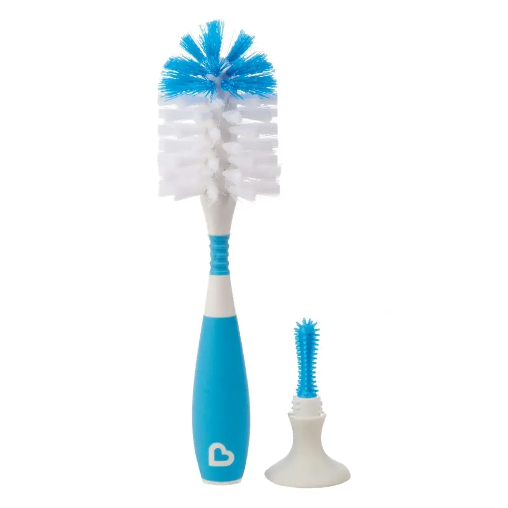 Munchkin 24cm Suction Bristle Bottle/Cup Cleaning Nylon Scrub Brush w/Stand Asst - Baby