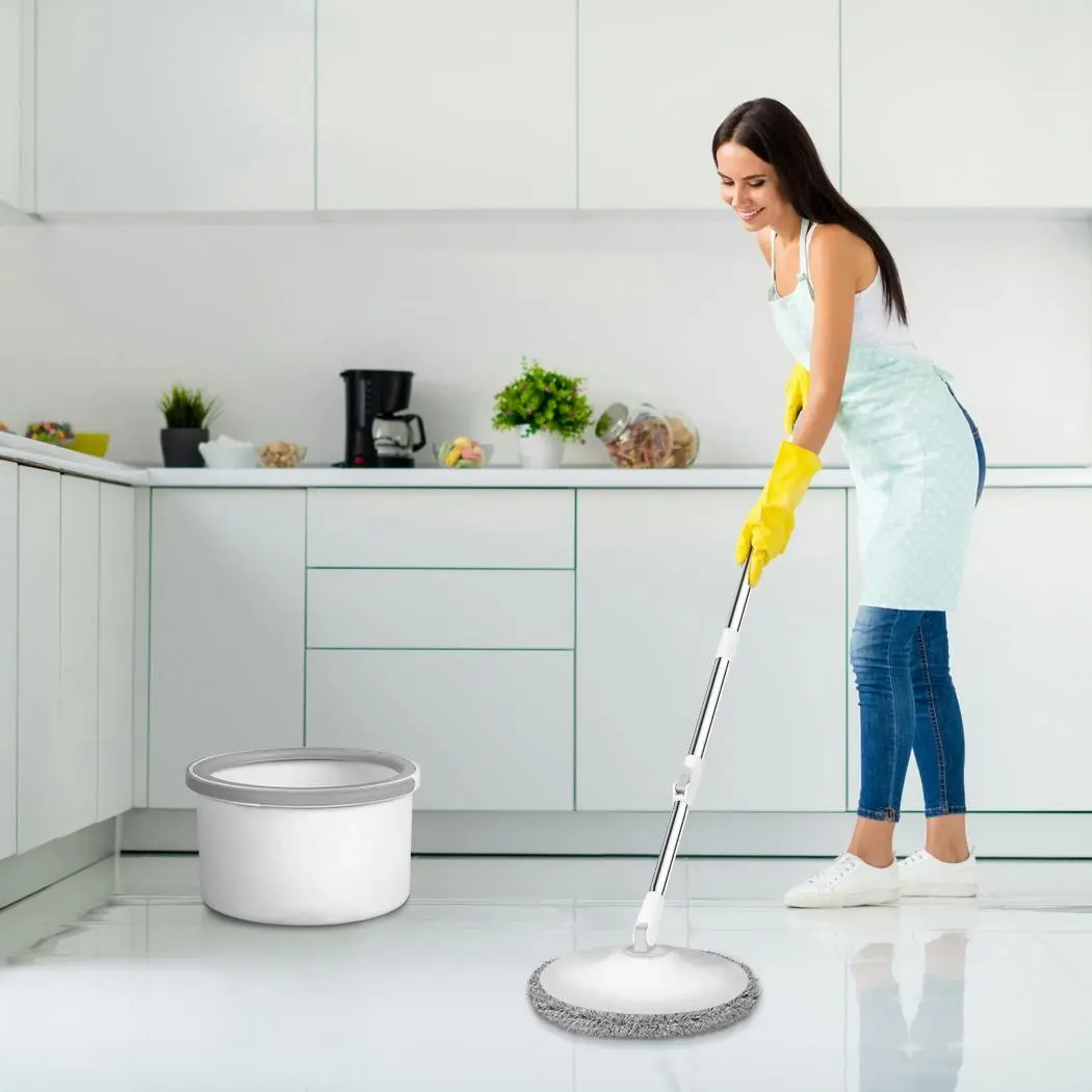 Cleanflo Spin Mop and Bucket Set Dry Wet 360° Rotating Floor Cleaning 2 Heads - Home & Garden