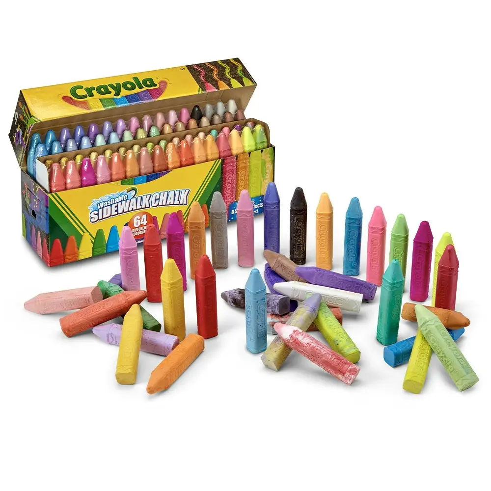 64pc Crayola Washable Sidewalk Coloured Chalk Sticks Set Arts Craft Kids 4y+ - Hobbies