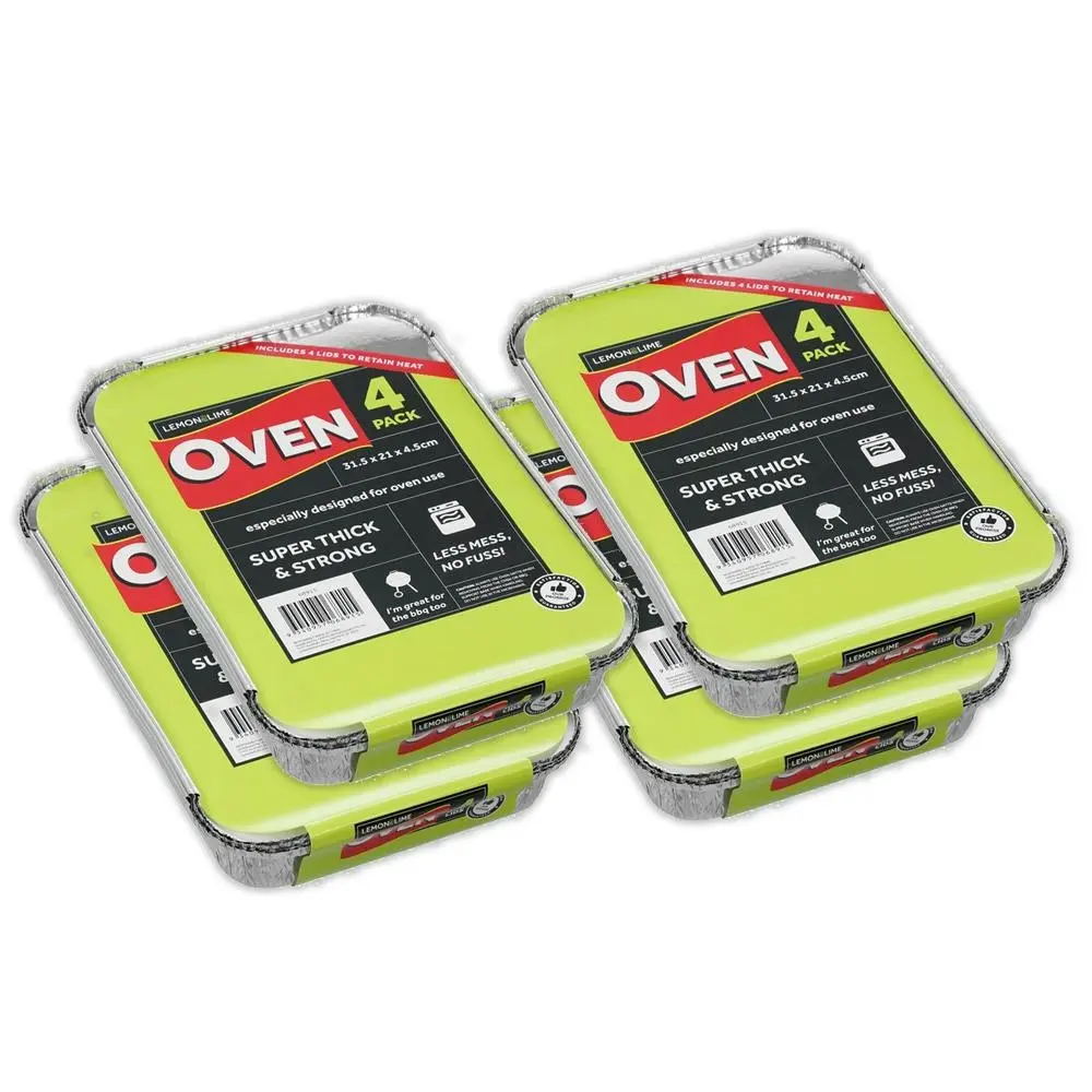 16pc Lemon & Lime Rectangle 31.5x4.5cm Baking Foil Container BBQ Storage w/ Lid - Home & Garden