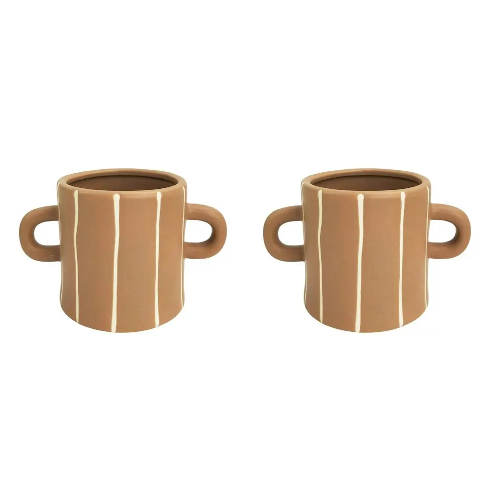 2x Urban Lydia 10cm Ceramic Planter Flower/Plant Pot Home Desk Decor Small Beige - Home & Garden
