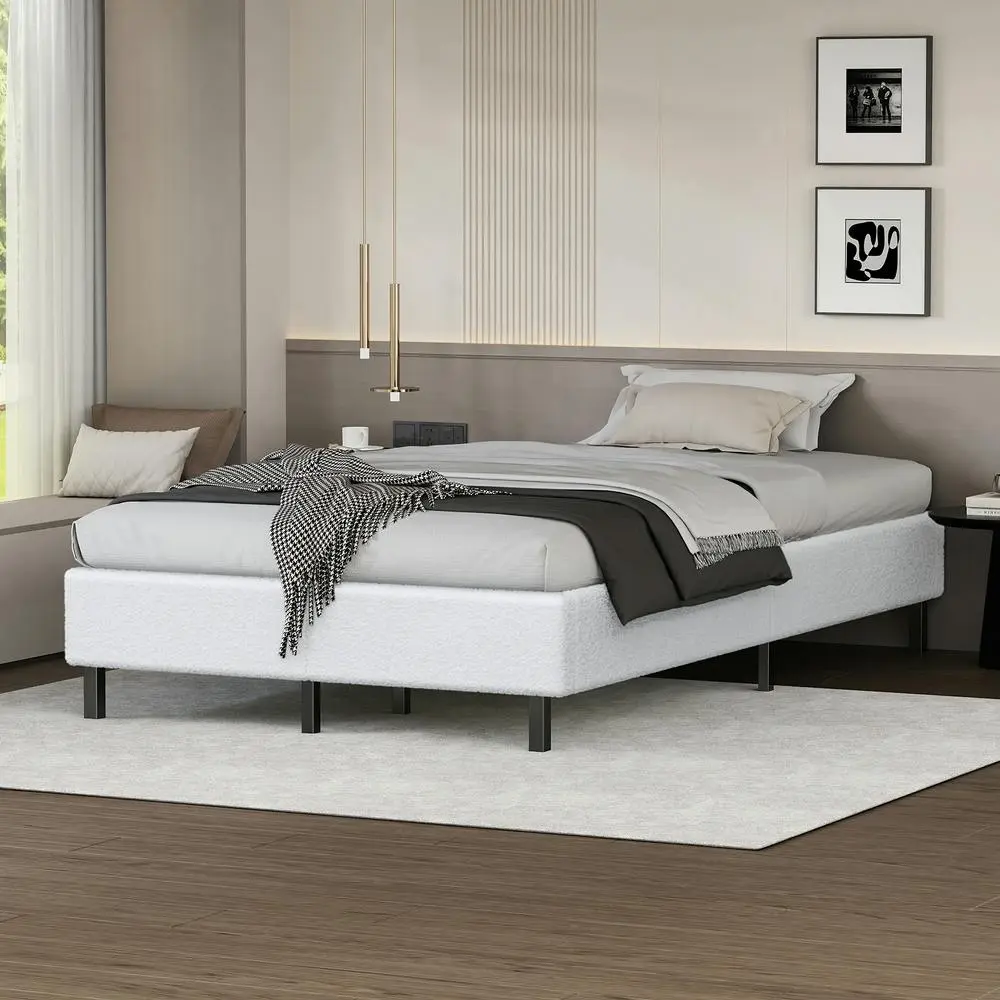 Alfordson Bed Frame King Single Mattress Base Foundation White Boucle BASEL - Furniture