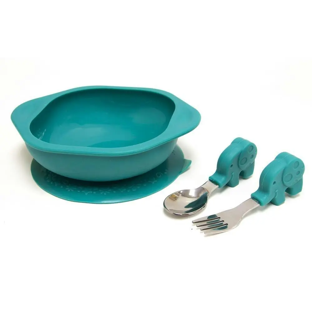 Marcus & Marcus Toddler Mealtime Bowl/Fork/Spoon Set Kids 18m+ Green Elephant - Baby