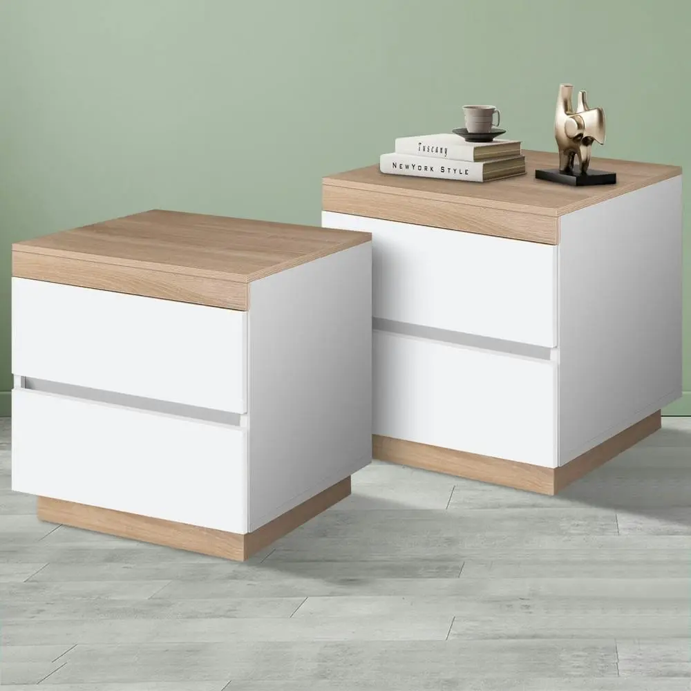 Alfordson 2x Bedside Table White Wood - Furniture