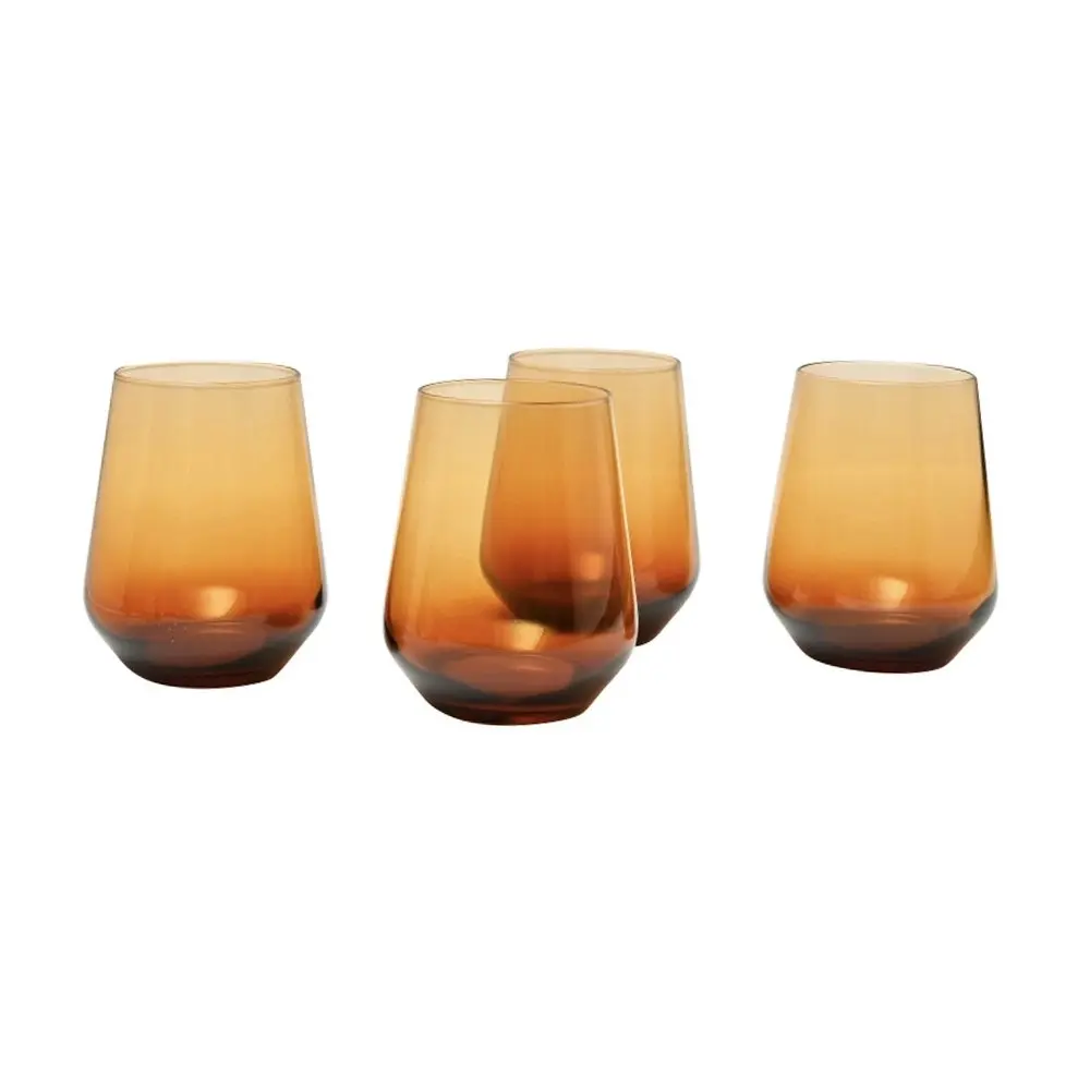 4pc Classica Art Craft 425ml Iconic Amber Tumbler Glass Drinking Water Cup Brown - Home & Garden