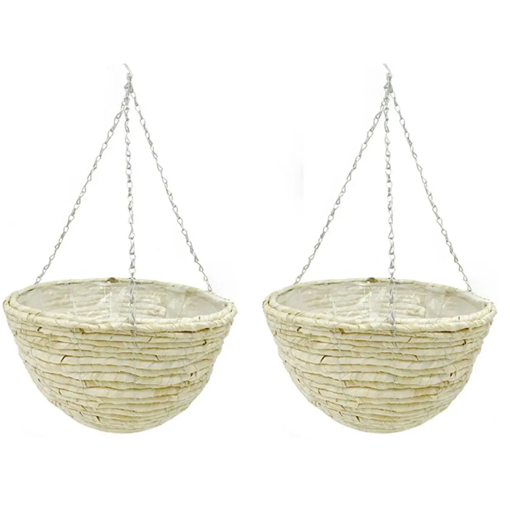 2x Yard Master 40cm Hanging Basket Planter Flower/Plant Pot Decor Round Natural - Home & Garden