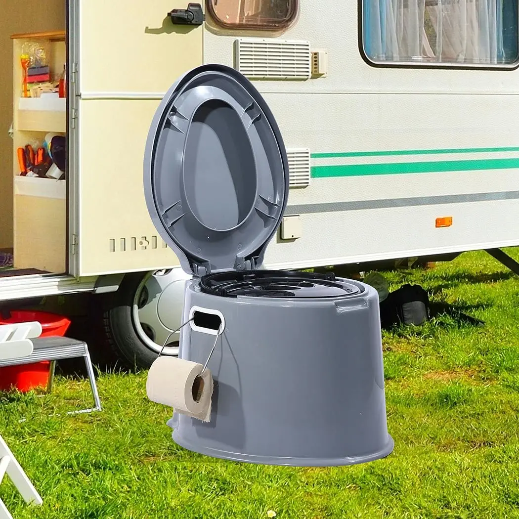 Traderight Group 6L Camping Toilet Outdoor Portable Potty Caravan Travel Boating Bucket Brush - Sports & Outdoor