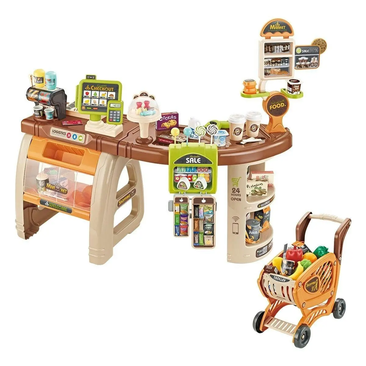 Ausway 65 Accessories Kids Pretend Role Play Shop Grocery Supermarket Toy Set with Trolley - Toys & Games