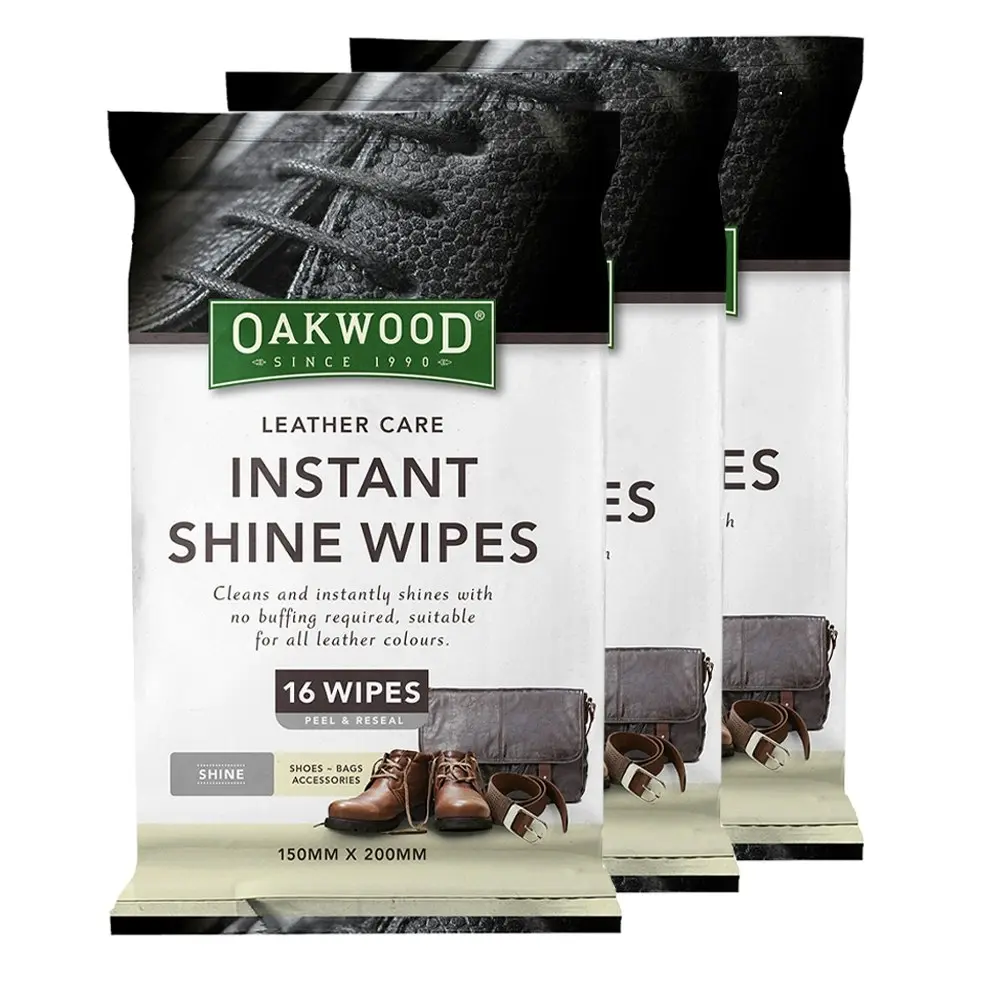 48pc Oakwood 15x20cm Leather Care Instant Shine Wipes Shoes/Bags/Belt Cleaning - Home & Garden