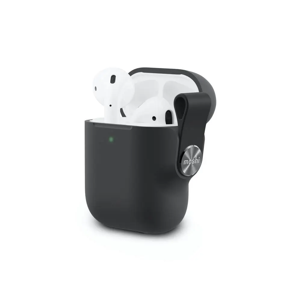 Moshi Pebbo Case Holder Cover for AirPods w/Detachable Wrist Strap Black - Electronics