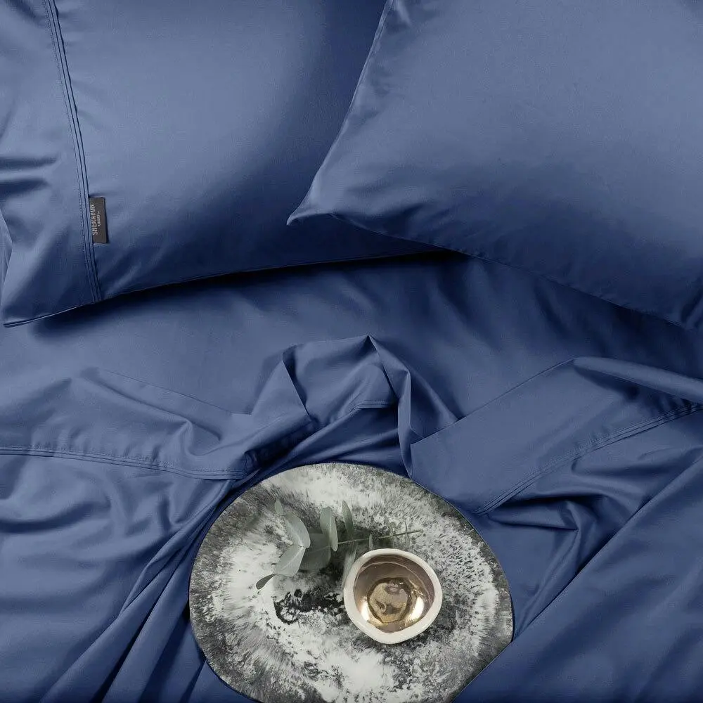 Sheraton Luxury Bamboo Cotton Single Bed Fitted Sheet/Pillowcase Set Deep Blue - Home & Garden