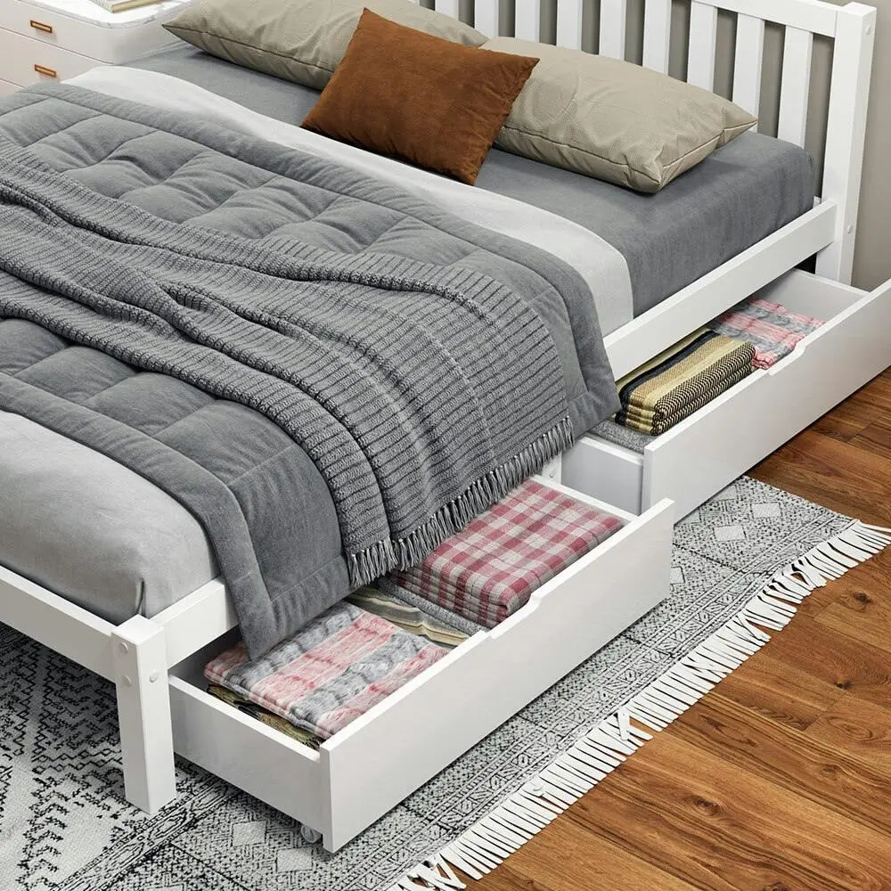Alfordson 2x Storage Drawers Trundle For Wooden Bed Frame White - Furniture