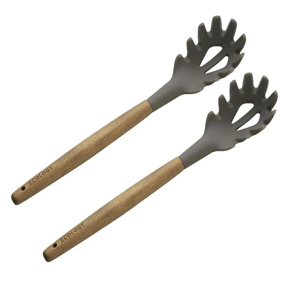 2x Ecology Provisions 31cm Wood/Silicone Pasta Noodle Serve Fork Utensil Natural - Home & Garden