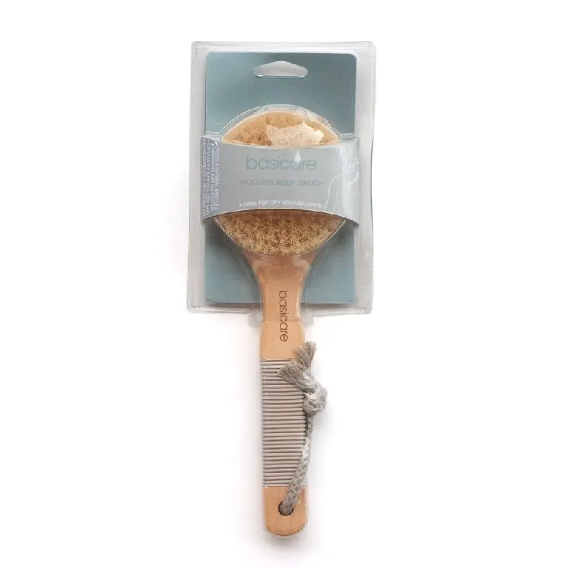 Basicare Wooden Body Brush with Natural Bristles for Exfoliating Skin - Beauty