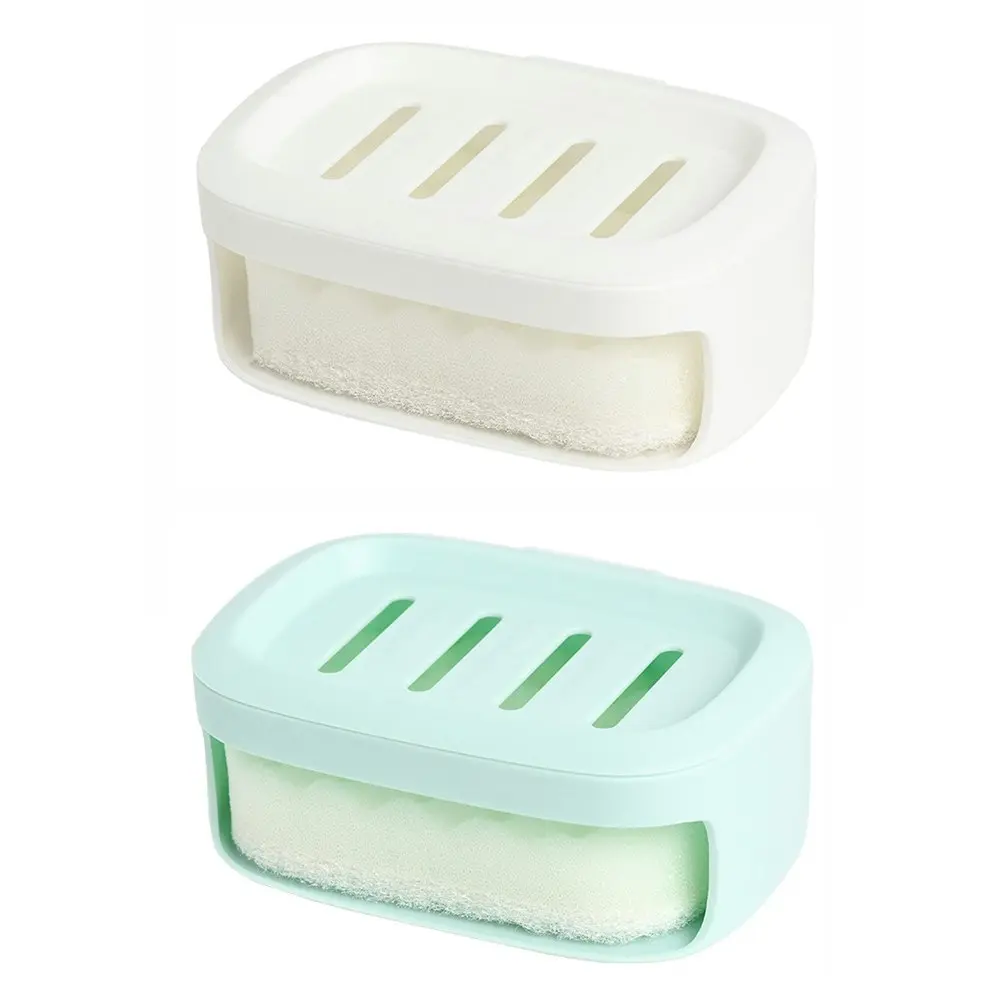 2Pcs Plastic Draining Soap Box with sponge Double Layer Simple Soap Holder - Home & Garden