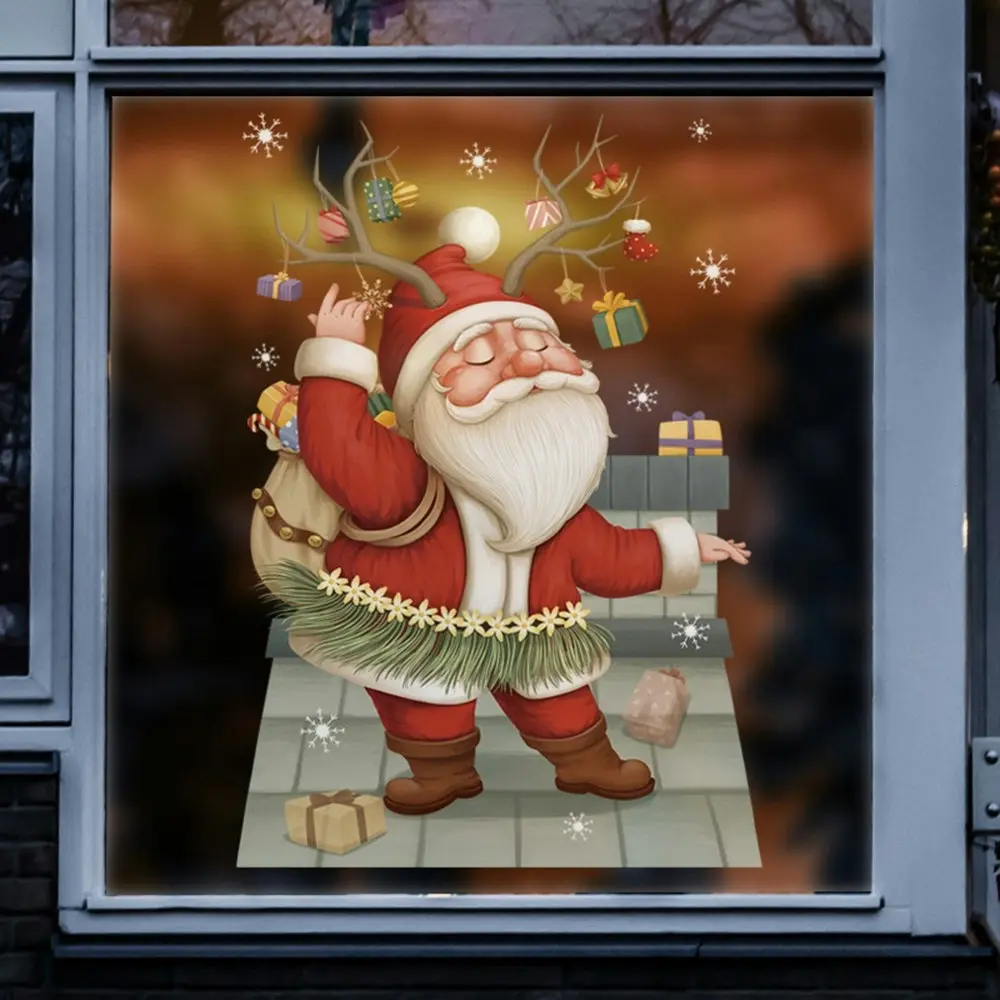 2 Pcs Christmas Wall Sticker Santa Claus Window Decals Wall Stickers Murals - Hobbies