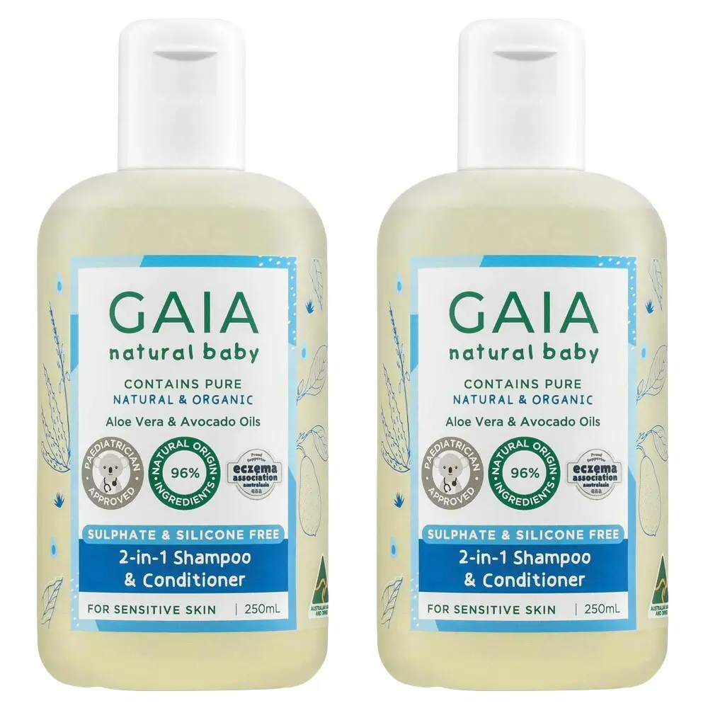 2x Gaia Natural Baby 2-In-1 Silicone Free Gentle Shampoo and Conditioner 250ml
