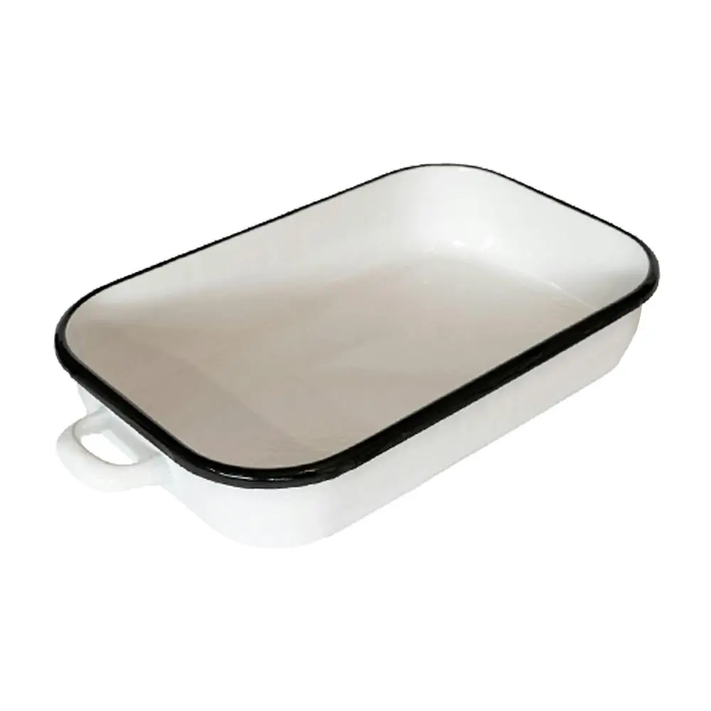 Urban Style Enamelware 6L Induction Oven Baking Dish w/ Handles/Blue Rim White - Home & Garden