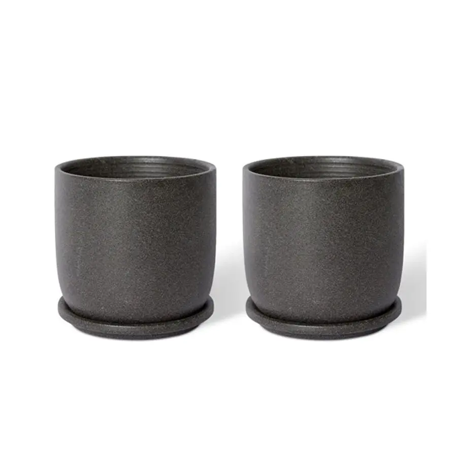 2x E Style Allegra 15cm Ceramic Plant Pot w/ Saucer Home Decor Planter Black - Home & Garden