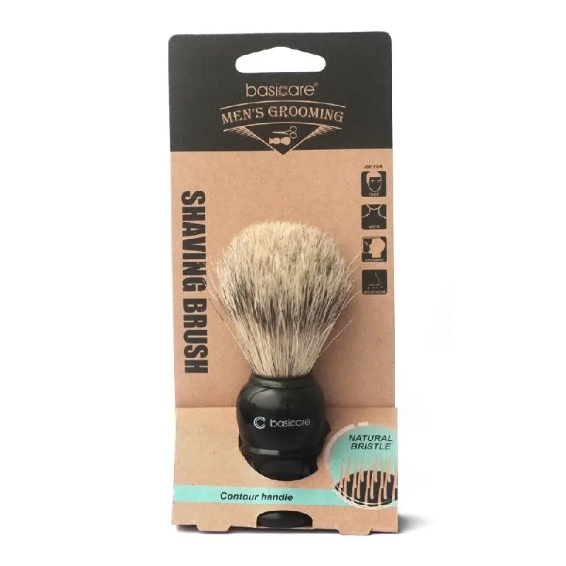 Basicare Mens Shaving Brush with Natural Bristles and Contour Handle - Beauty