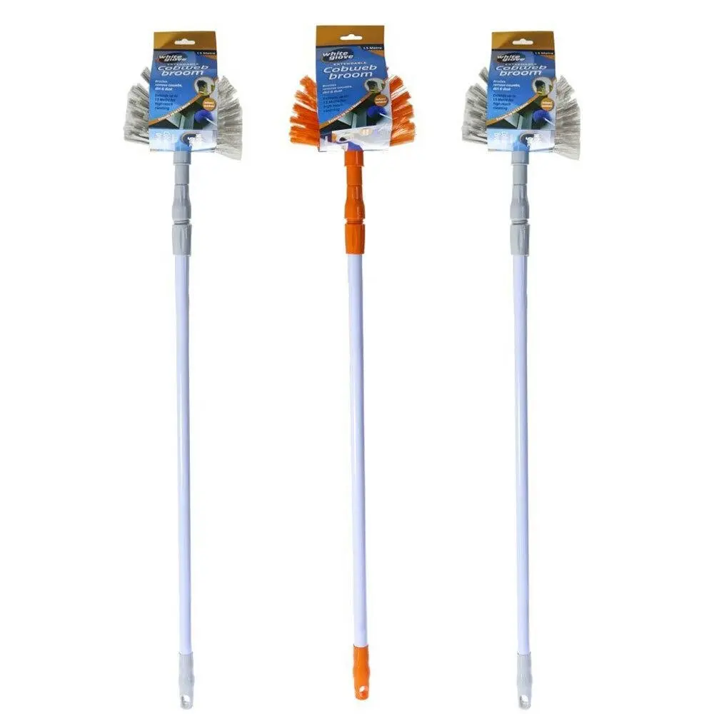 3x White Glove Cobweb Broom Ball w/ 1.5m Extendable Handle Corners Cleaner Asst. - Home & Garden