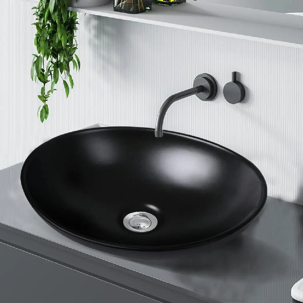 Dutxa Bathroom Basin Ceramic Vanity Sink Hand Wash Bowl Counter Matte Black - Hardware