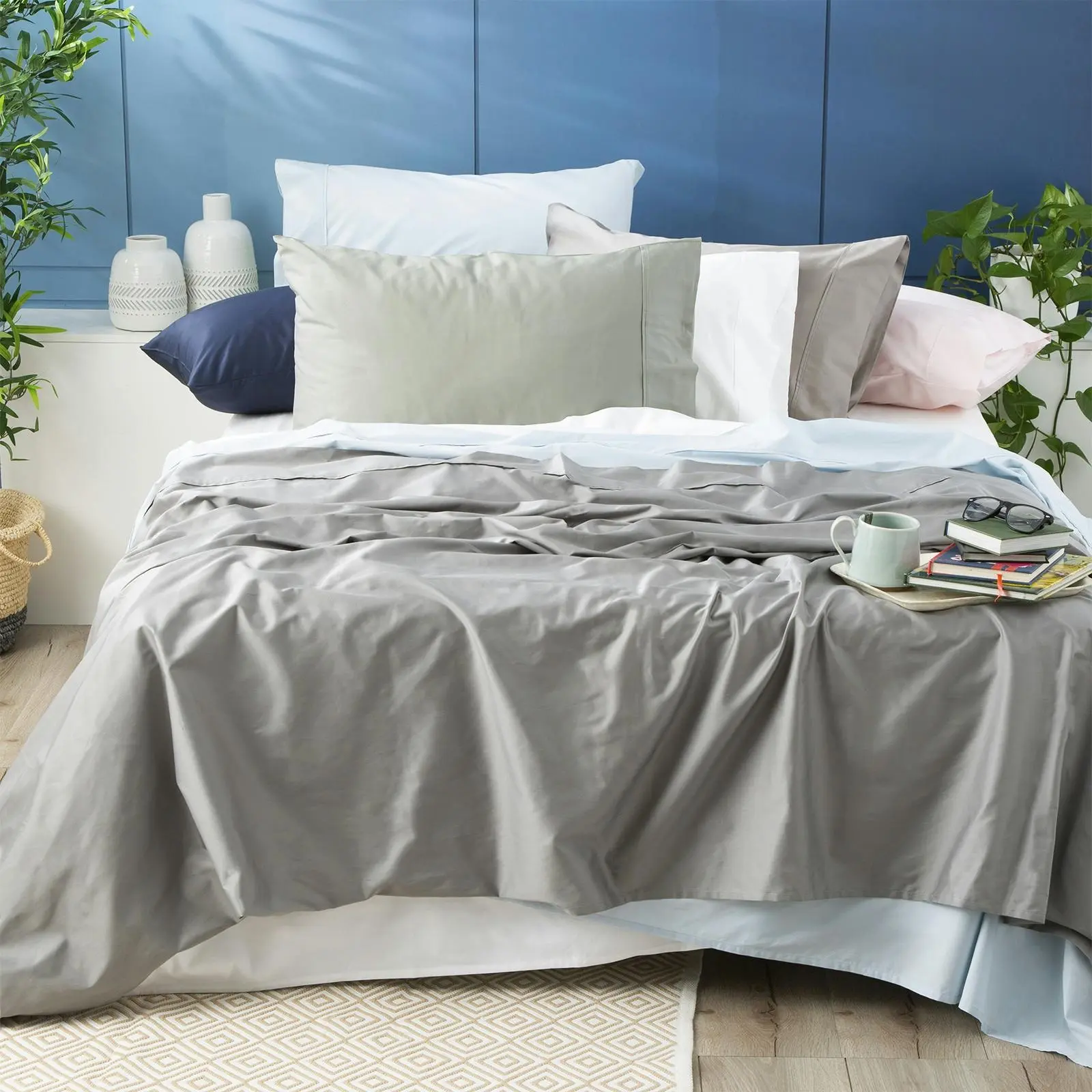 Park Avenue King Bed Sheet/Pillowcases Set 500TC Bamboo Cotton Bedding Charcoal - Home & Garden
