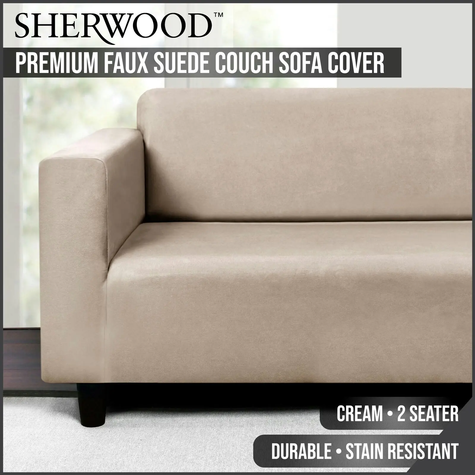 Sherwood Home Premium Faux Suede CREAM 2 Seater Couch Sofa Cover - Home & Garden