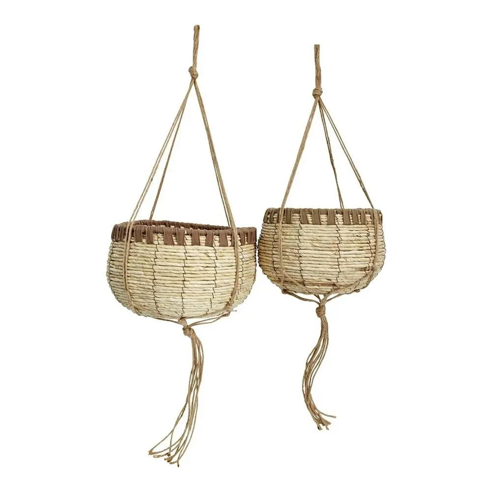 2PK Woven Straw 26/21cm Hanging Basket Planter w/ Edged Hanger Home Garden Decor - Home & Garden