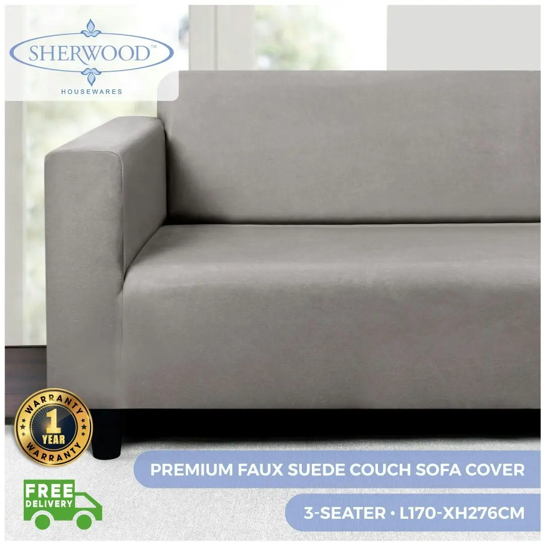 Sherwood Home Premium Faux Suede SILVER 3 Seater Couch Sofa Cover - Home & Garden