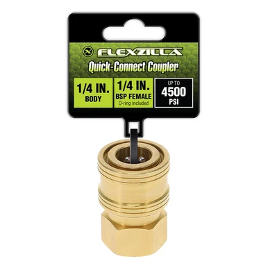 Flexzilla PW3515 Quick-connect Coupler, 1/4" Body X 1/4" Bsp Female, Brass