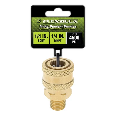 Flexzilla PW3561 Quick-connect Coupler, 1/4" Body X 1/4" Mnpt, Brass