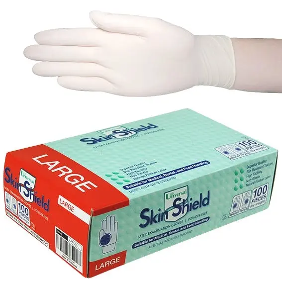 Universal Latex Powder Free Large Cream Gloves ASTM HACCP Grade 100 Box - Commercial