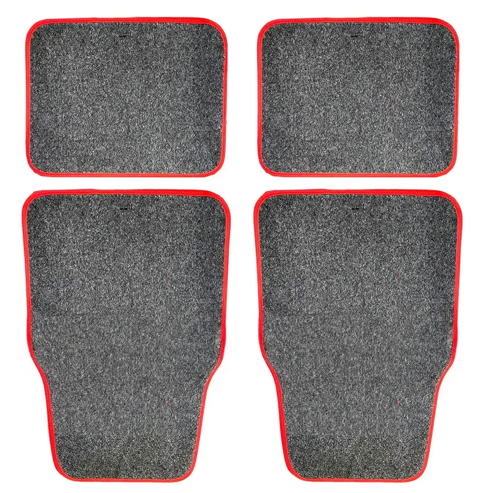 4pc Carpet Car Floor Mats Set/Floormat Front/Back Rear Seat Large Grey/Red - Automotive
