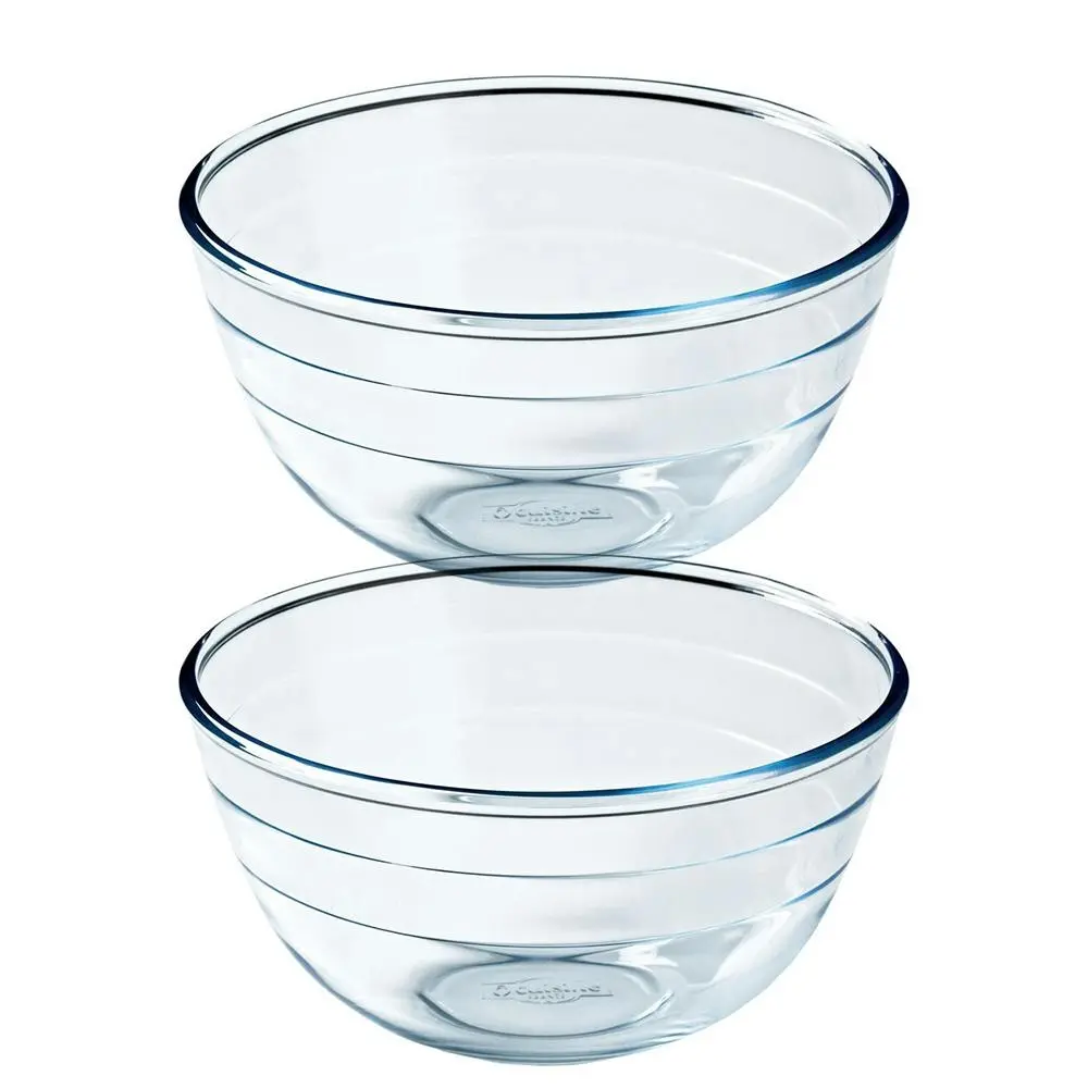 2x O Cuisine 21cm/2L Glass Mixing Bowl Dish Round Kitchen Baking Cookware Clear - Home & Garden