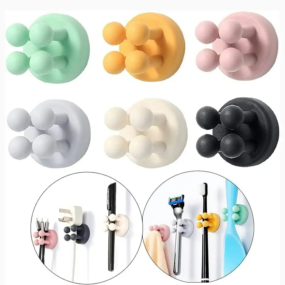 6 Pcs Silicone Toothbrush Holders Razor Hooks Adhesive Wall Mounted Hanging Hook - Home & Garden